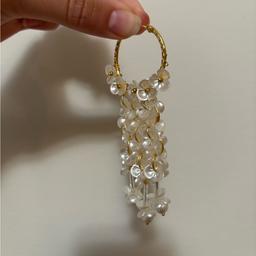 14karat gold plated, pearl flower hoop earrings